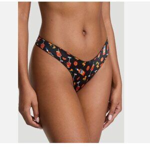 Victoria's Secret Strappy Back Charm High Leg Thong Panty Black Summer Spritz XL